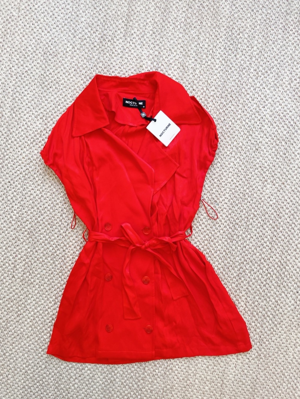NWT Nocturne Red Satin Trench Vest Dress Size Large MSRP $259